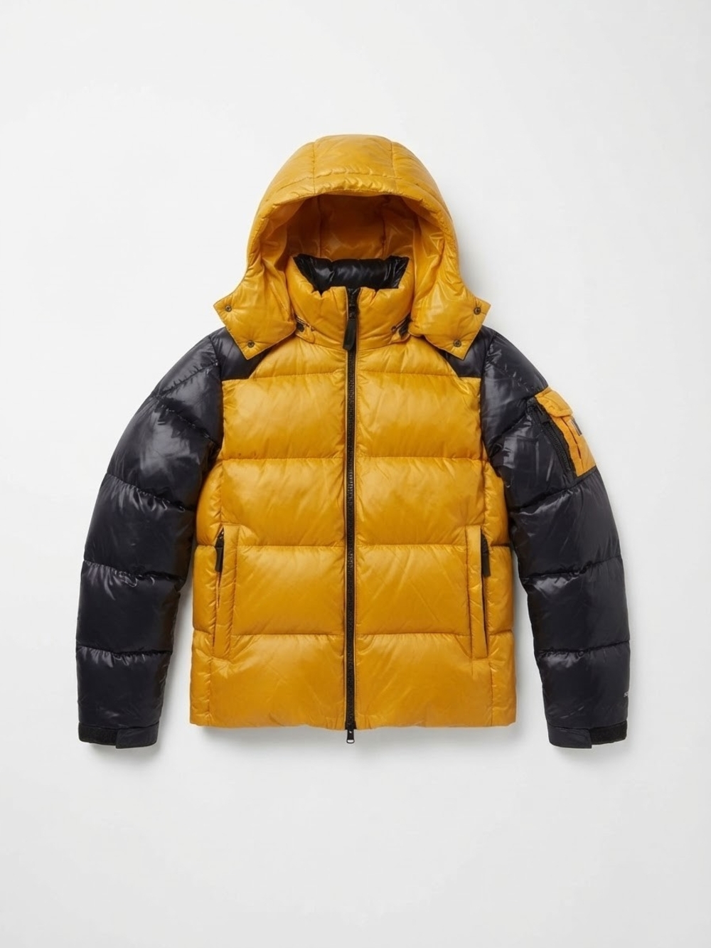 GAP Kids Yellow and Black Hooded Puffer Jacket